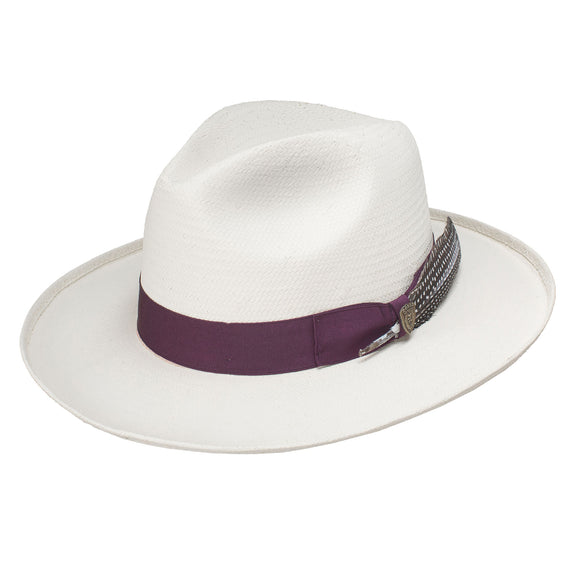 Dobbs Arlo (Burgundy Band) Shantung Toyo Straw Hat with Feather