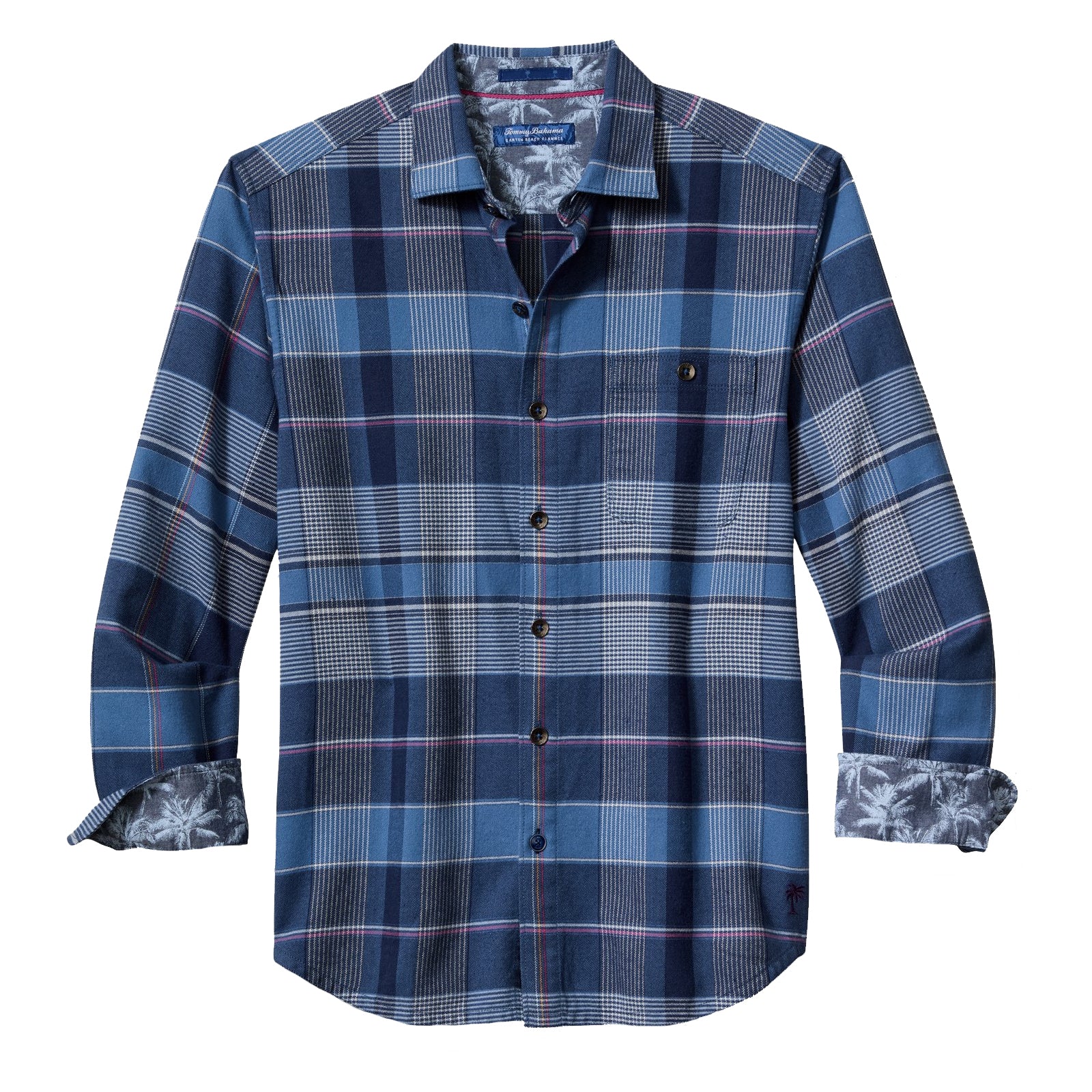 tommy bahama dress shirts Tommy Bahama Men's Canyon Beach Pebble Cay Plaid Stretch Flannel Shirt - Dockside Blue