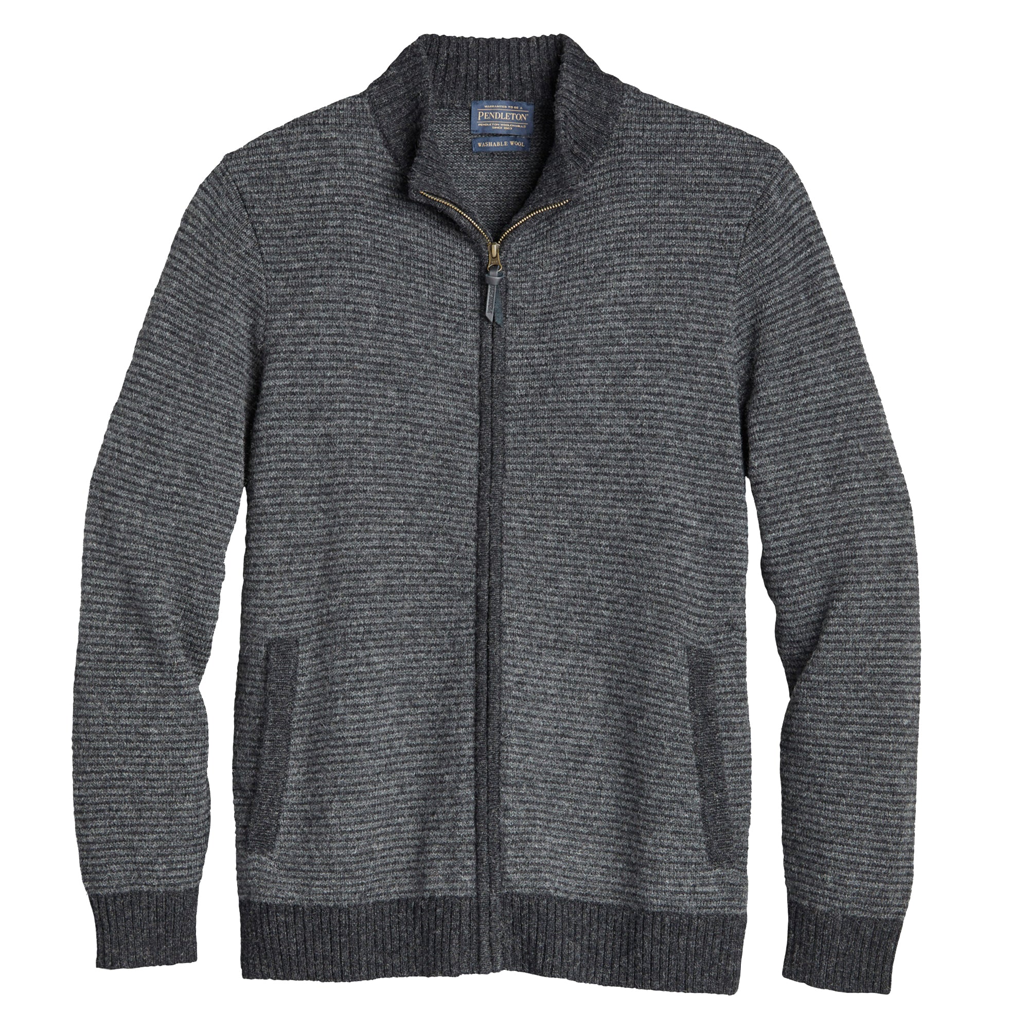 Pendleton Shetland Wool Full Zip Sweater in Charcoal/Black
