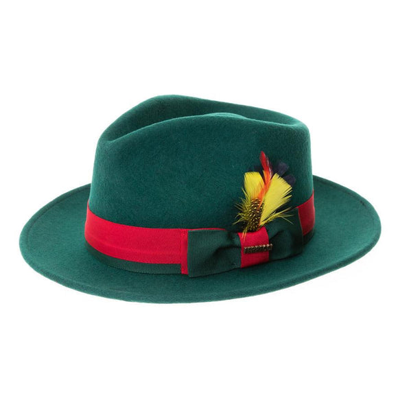 Ferrecci Crushable Wool Grayson Hat in Hunter/Red