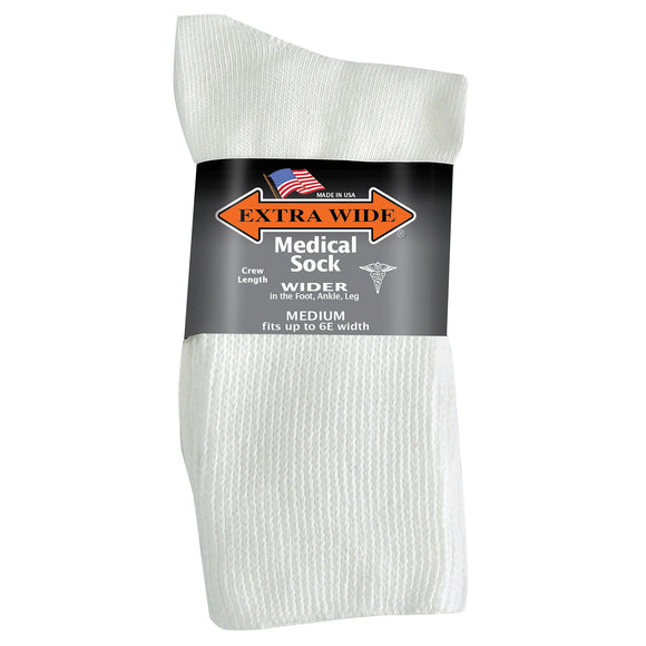 Extra Wide Medical Crew Sock in White - Medium