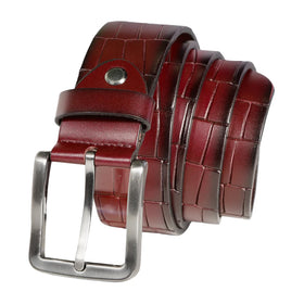 7 Downie St Faux Crocodile Leather Belt in Bordeaux