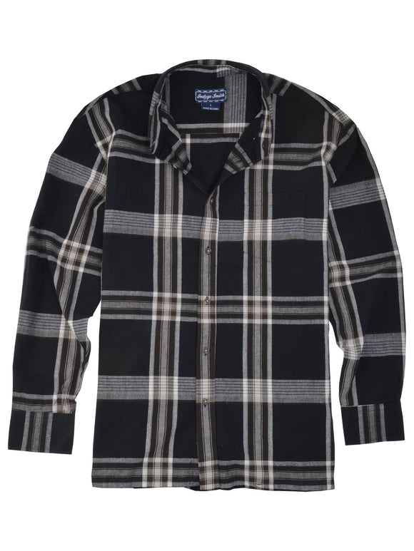 Indygo Smith Long Sleeve Plaid Sport Shirt in Black - Big Man Sizes
