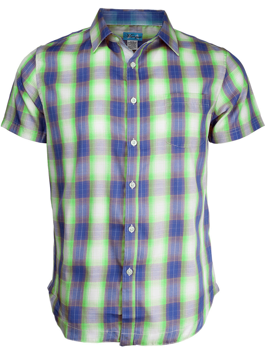 Marquis Cotton Blend Short Sleeve Tartan Plaid Sport Shirts 17215 in Green