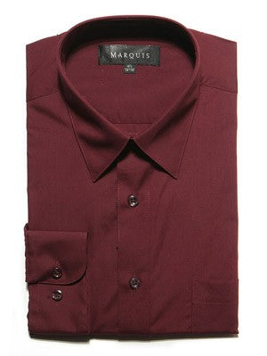 guys dress shirts Marquis Classic Fit Solid Burgundy Wrinkle Resistant Cotton Blend Dress Shirt, 15 / 32/33