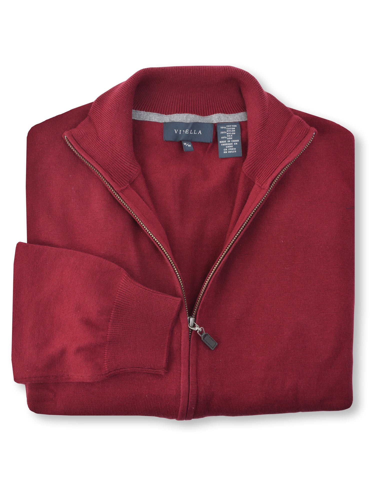 Viyella Silk Blend Full Zip Men's Sweaters in Burgundy - 357629-BUR