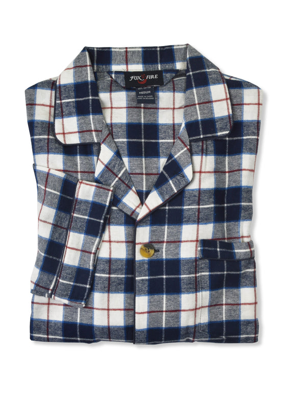 Foxfire 100% Cotton Flannel Coat Style Pajamas - Tall Man Sizes