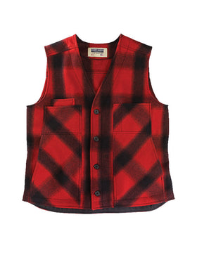 Stormy Kromer 100% Wool Button Vest in Red / Black Plaid - Tall Man Sizes