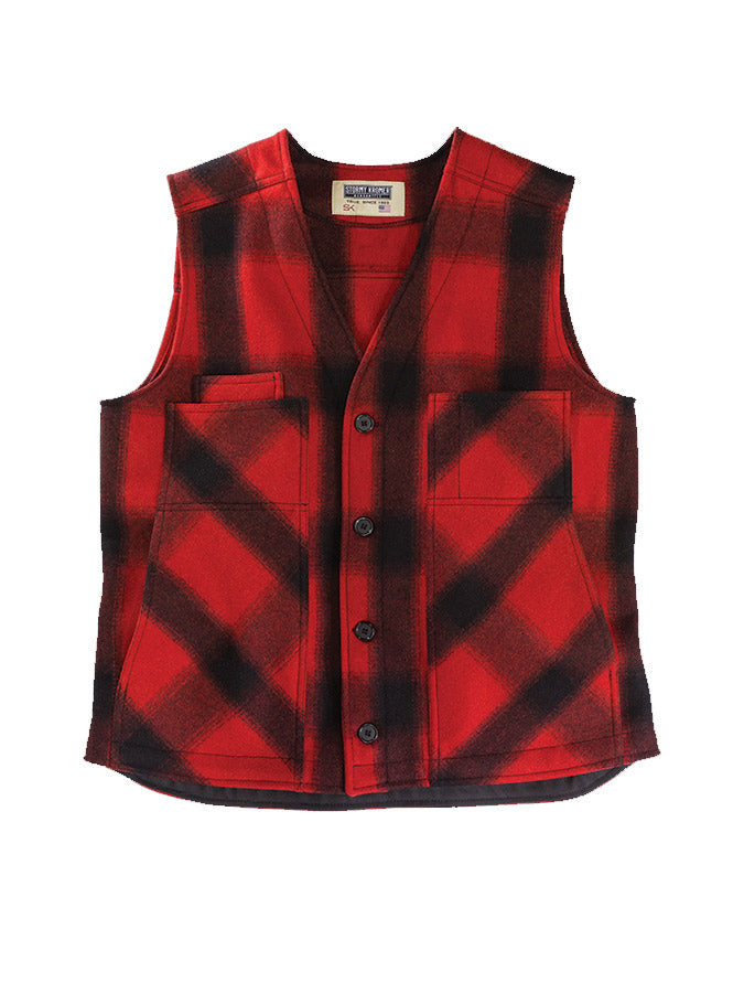 Stormy Kromer 100% Wool Button Vest in Red / Black Plaid - Tall Man Sizes