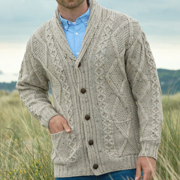 West End Kerry Aran Button Cardigan Sweater in Oatmeal