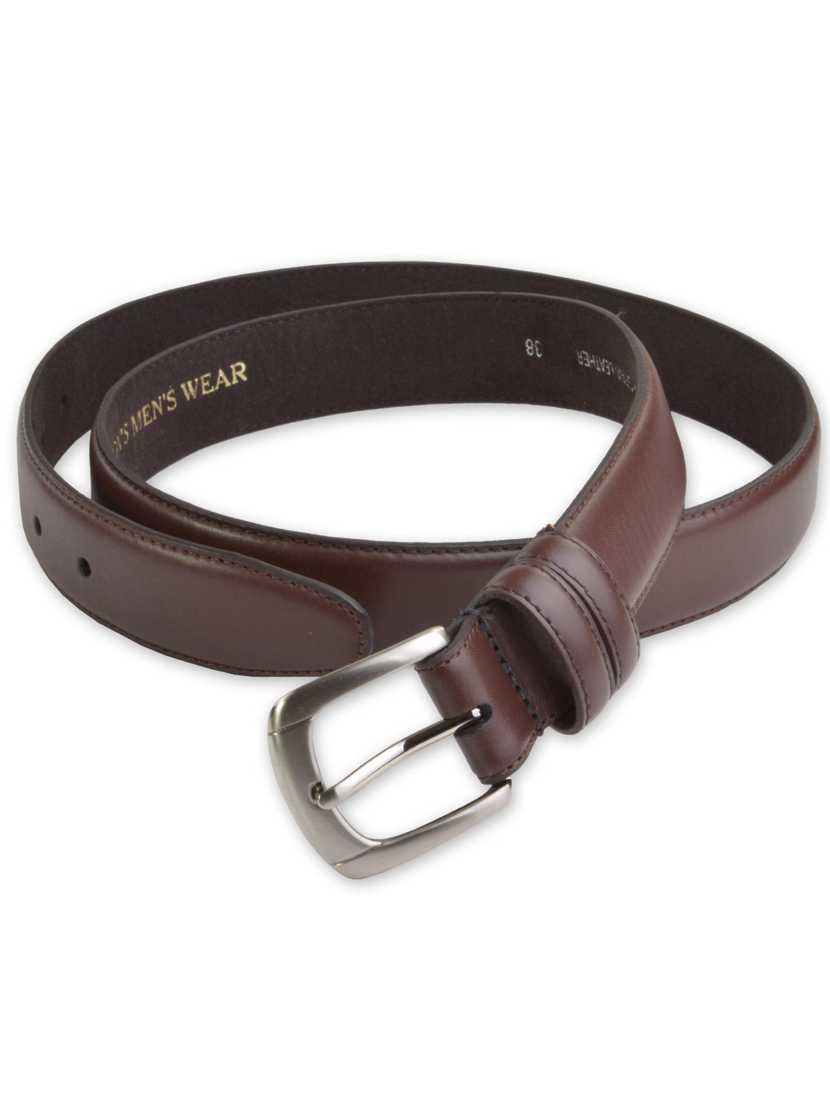 Marc Wolf Leather Dress Belts - Brown with Silver Brown / 62
