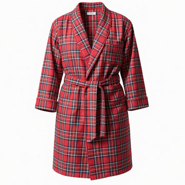 Viyella Shawl Collar Robe in Red Tartan