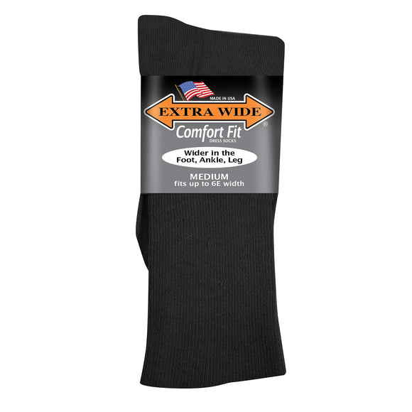 Extra Wide Men's Comfort Fit Dress Socks in Black - Medium