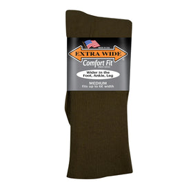 Extra Wide Men's Comfort Fit Dress Socks in Brown - Medium