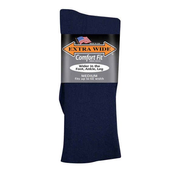 Extra Wide Men's Comfort Fit Dress Socks in Navy - Medium
