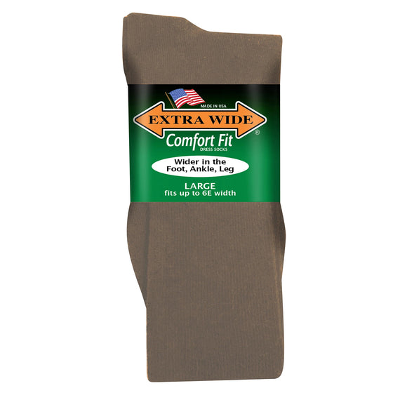 Extra Wide Men's Comfort Fit Dress Socks in Tan - Large