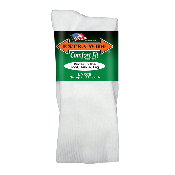 Extra Wide Men's Comfort Fit Dress Socks in White - Large