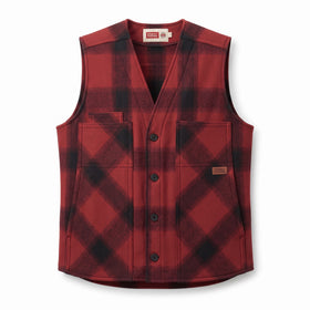 Stormy Kromer 100% Wool Button Vest in Red/Black Plaid - 0