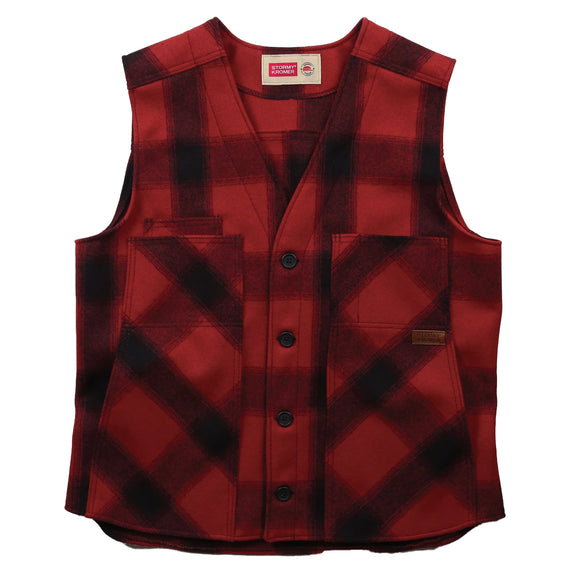Stormy Kromer 100% Wool Button Vest in Red / Black - Tall Sizes
