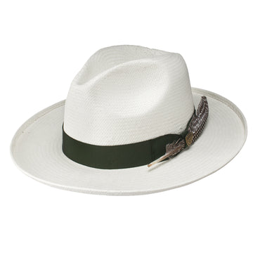 Dobbs Arlo (Green Band) Shantung Toyo Straw Hat with Feather