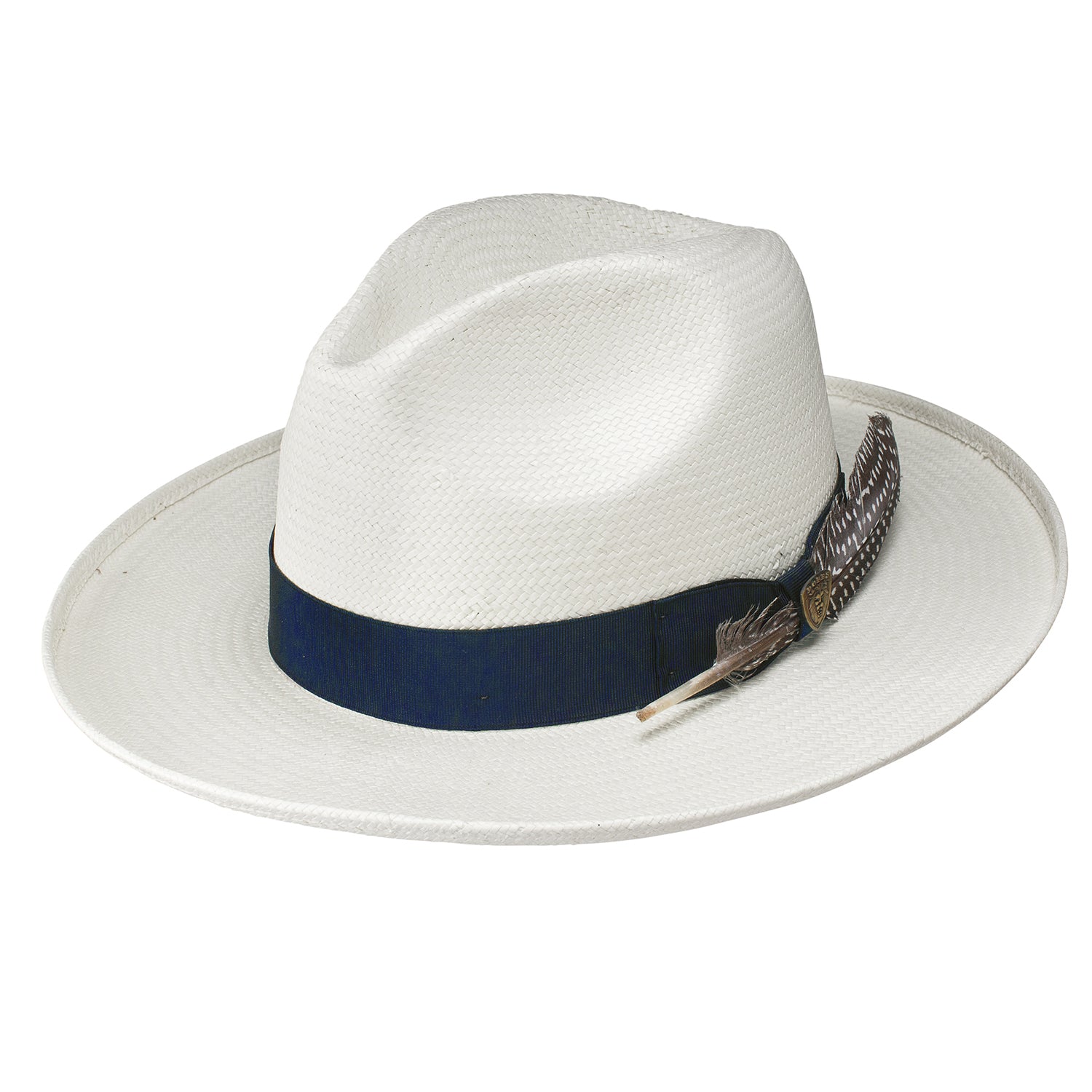 Dobbs Arlo (Navy Band) Shantung Toyo Straw Hat with Feather