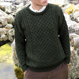 West End Kildare Merino Crew Neck Sweater in Army Green
