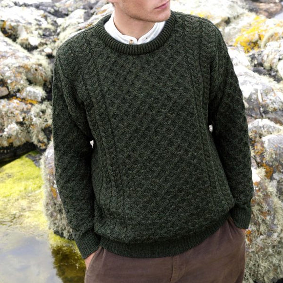 West End Kildare Merino Crew Neck Sweater in Army Green