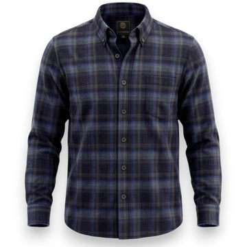 F/X Fusion Long Sleeve CVC Flannel Shirt in Navy / Olive - Big Sizes