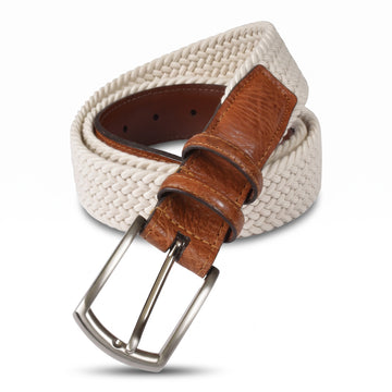 Torino Cotton Elastic Men's Belts in Cream (Sizes 34 - 46)
