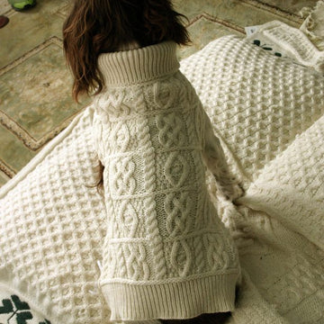 West End Merino Wool Aran Dog Coat in Oatmeal - 0