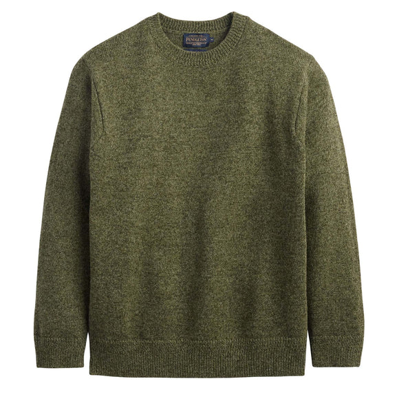 Pendleton Shetland Wool Crew Sweater in Olive Heather