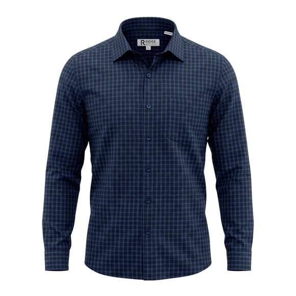 Ridge Stitch Long Sleeve Sport Shirt in Navy - Tall Sizes