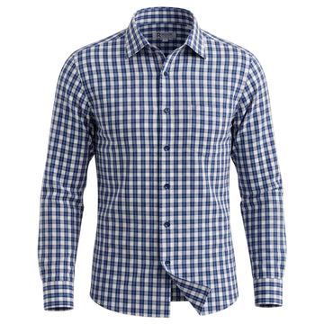 Ridge Stitch Long Sleeve Check Shirt in Navy (Size Large Only)