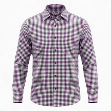 Ridge Stitch Long Sleeve Mini Check Shirt in Violet/Grey