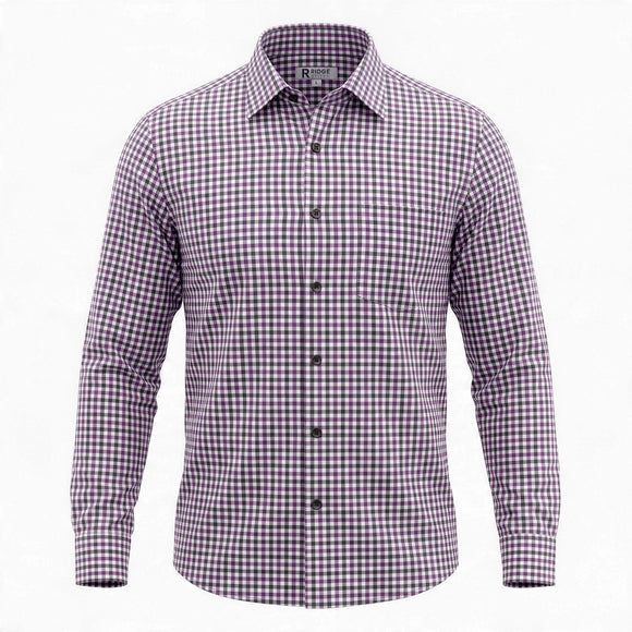Ridge Stitch Long Sleeve Mini Check Shirt in Violet/Grey