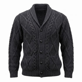 West End Kerry Aran Button Cardigan Sweater in Charcoal