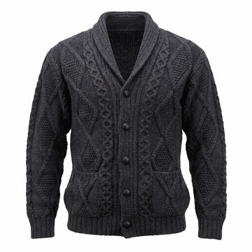 West End Kerry Aran Button Cardigan Sweater in Charcoal
