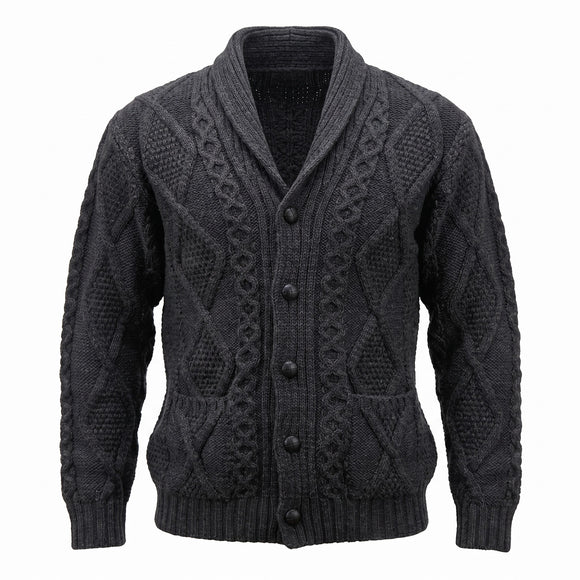 West End Kerry Aran Button Cardigan Sweater in Charcoal