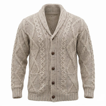 West End Kerry Aran Button Cardigan Sweater in Oatmeal