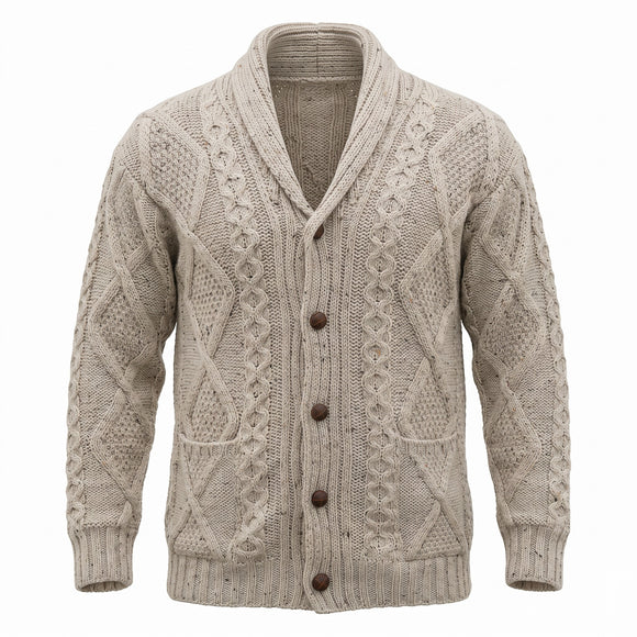 West End Kerry Aran Button Cardigan Sweater in Oatmeal