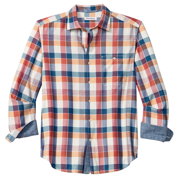 Tommy Mendocino Long Sleeve Plaid Shirt in Pure Coral