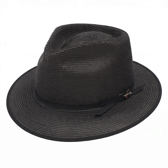 Stetson Stratoliner Milan Straw Fedora Hat in Black