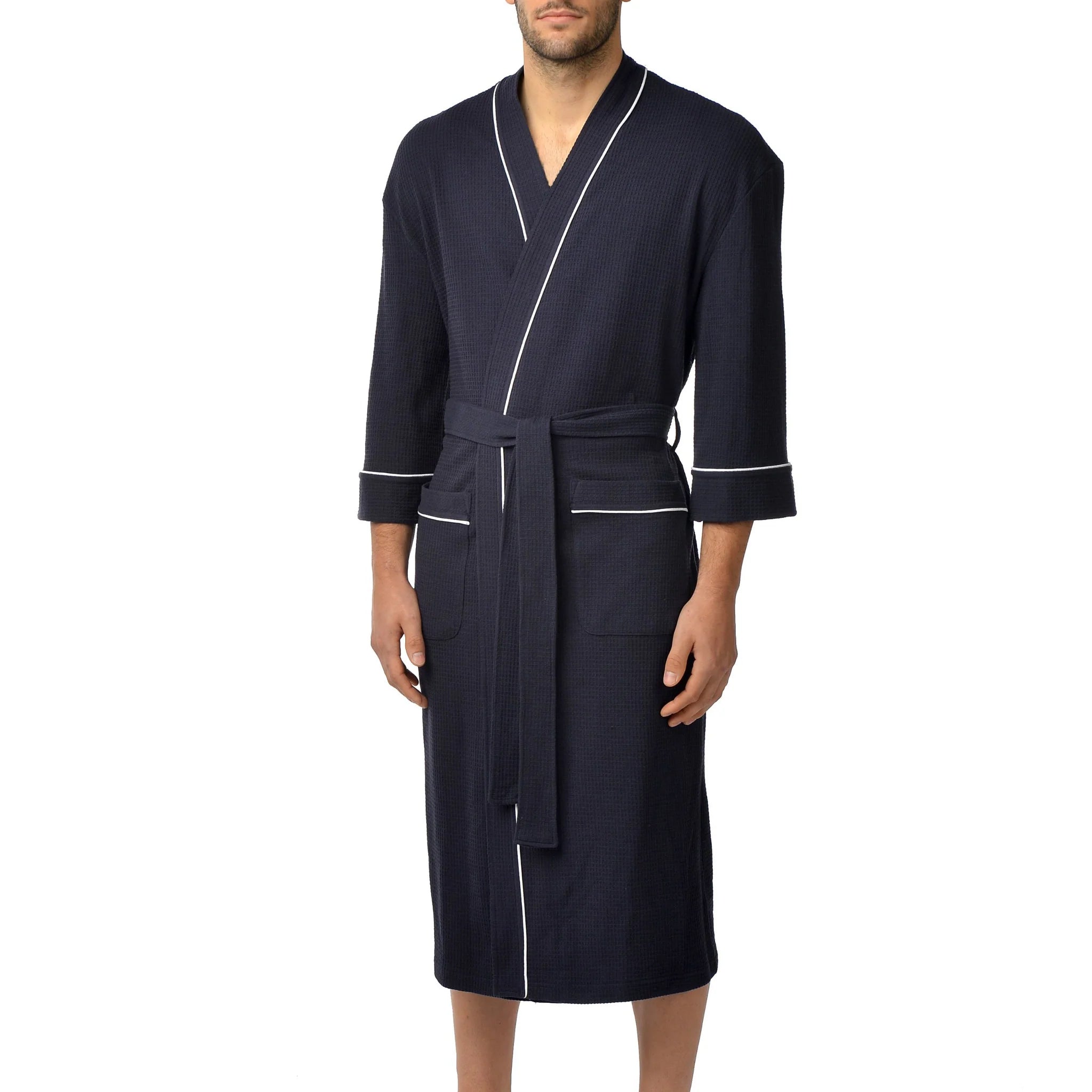 Majestic Waffle Knit Robe in Navy - Regulars