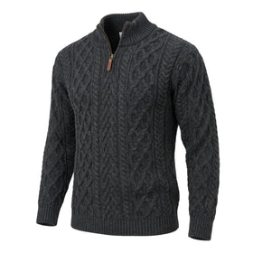 West End Half Zip Aran Sweater in Charcoal