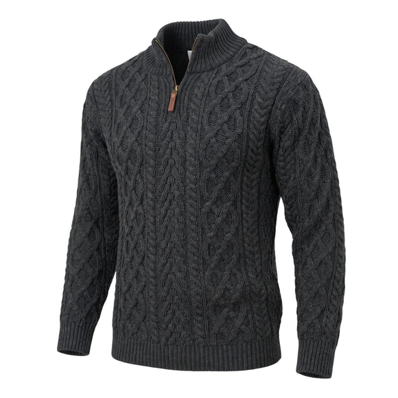 West End Half Zip Aran Sweater in Charcoal