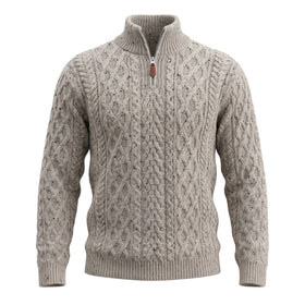West End Half Zip Aran Sweater in Oatmeal
