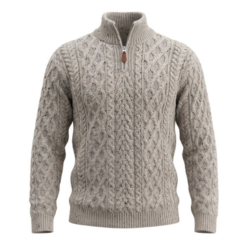 West End Half Zip Aran Sweater in Oatmeal