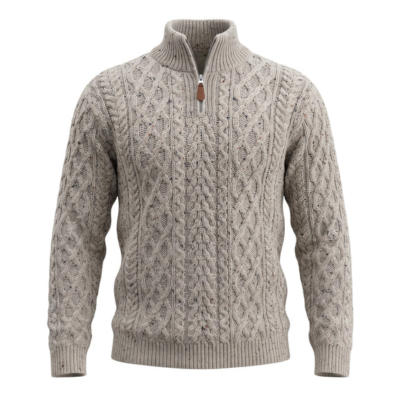 West End Half Zip Aran Sweater in Oatmeal