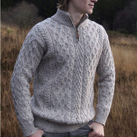 West End Half Zip Aran Sweater in Oatmeal