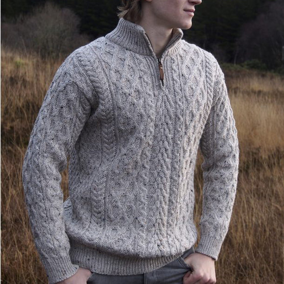 West End Half Zip Aran Sweater in Oatmeal